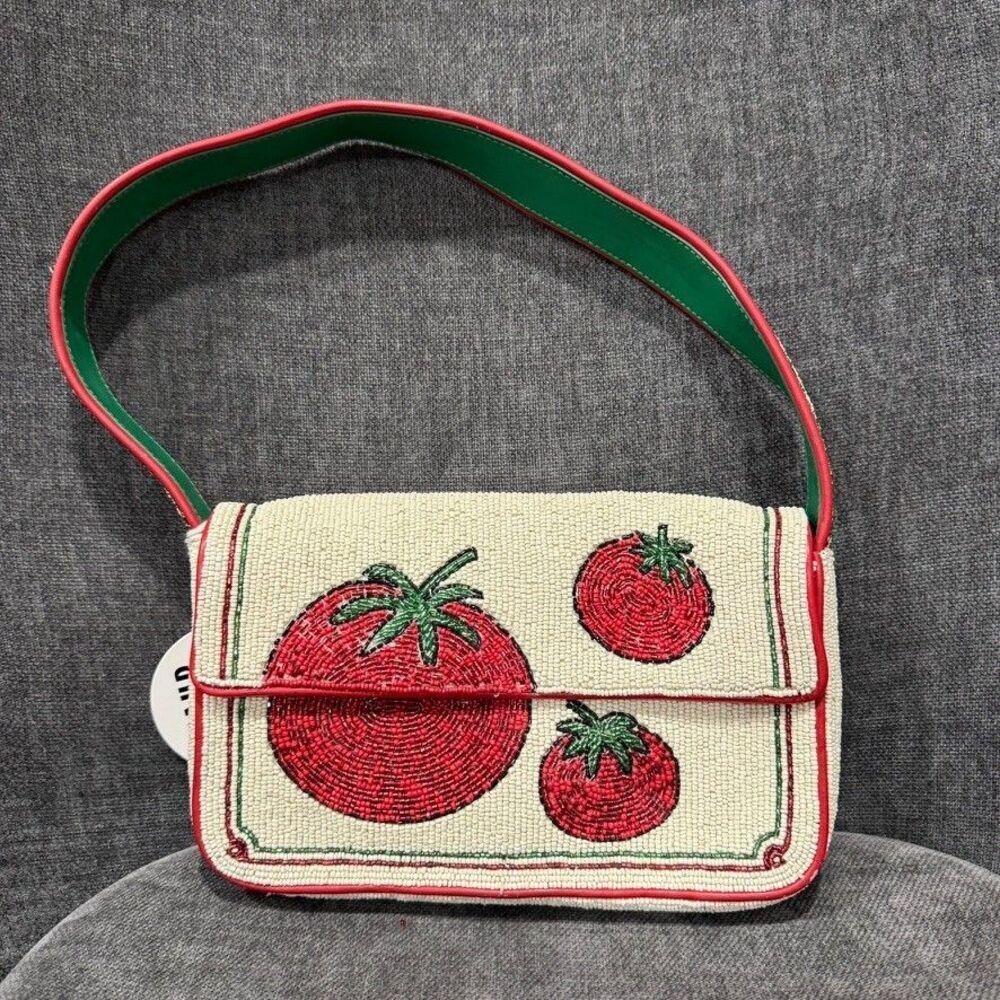 STAUD Tommy Beaded Floral Shoulder Bag Tomato - Picture 2 of 16